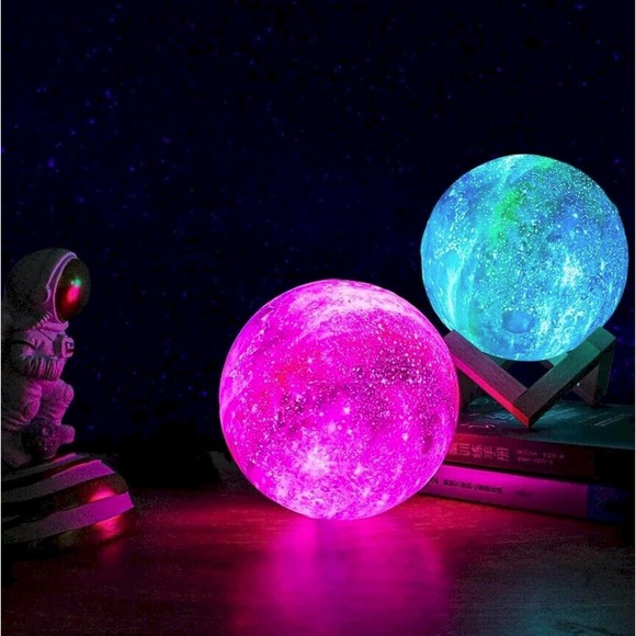 Moon Lamp Night Light Galaxy Lamp 5.9 Inch 16 Colors LED, Wood Stand, Remote - Picture 10 of 16